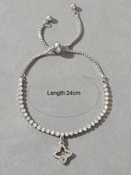 Luxury Full Rhinestone Flower Charm Silver Bracelet Perfect Wedding Gift Jewelry